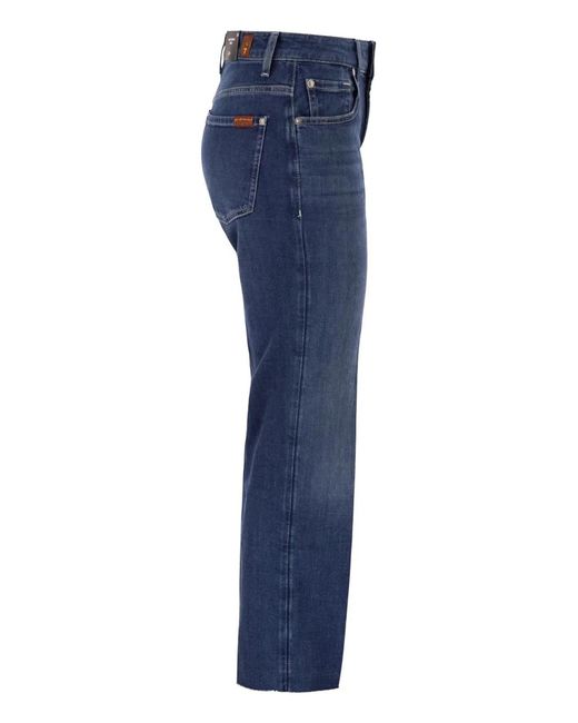 7 For All Mankind Blue Calie Straight Ankle Stretch Denim Jeans With Metallic Fibre