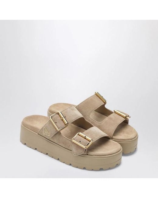 Prada Natural Ecru Suede Sandals