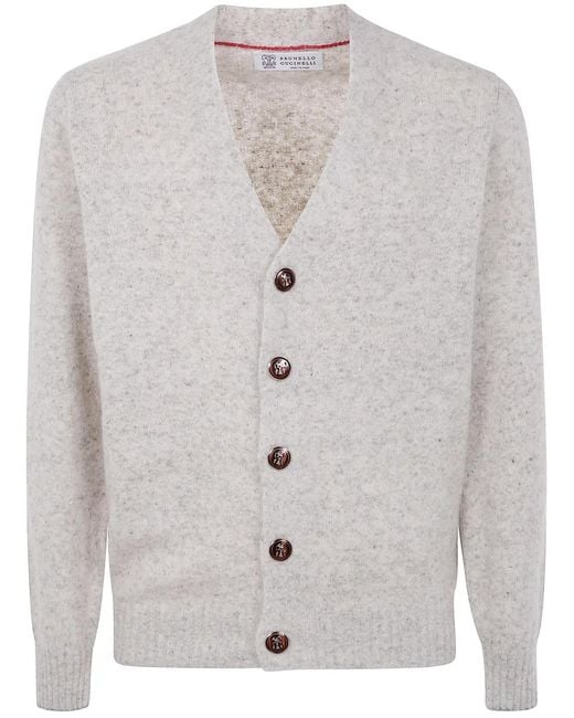 Brunello Cucinelli White Classic Cardigan for men