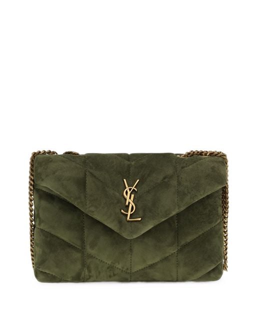 Saint Laurent Green Suede Puffer Toy Crossbody Bag