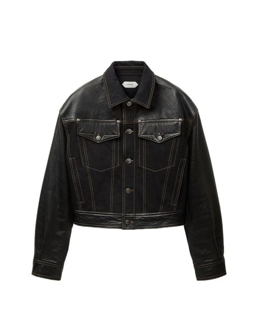 Versace Black Contrast-Panel Button-Up Jacket for men