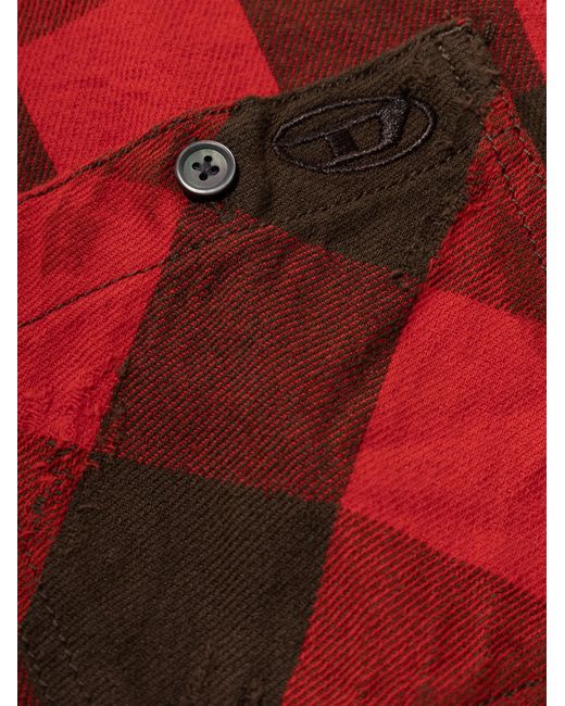 DIESEL Red Distressed-Hooded Shirt for men