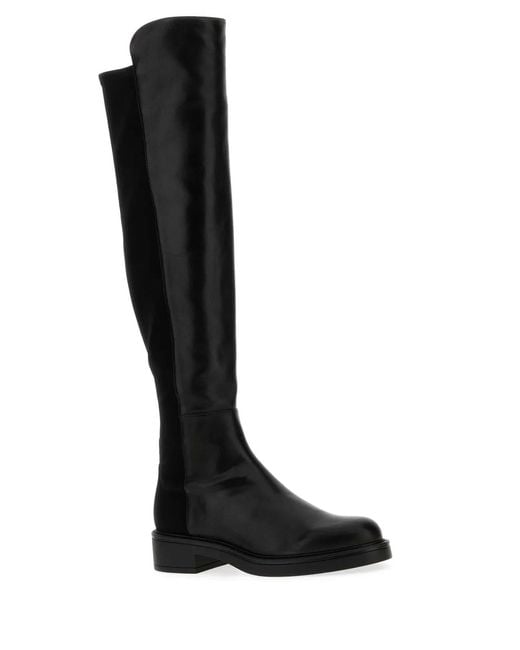 Stuart Weitzman Black Nappa Leather And Fabric Celia Boots