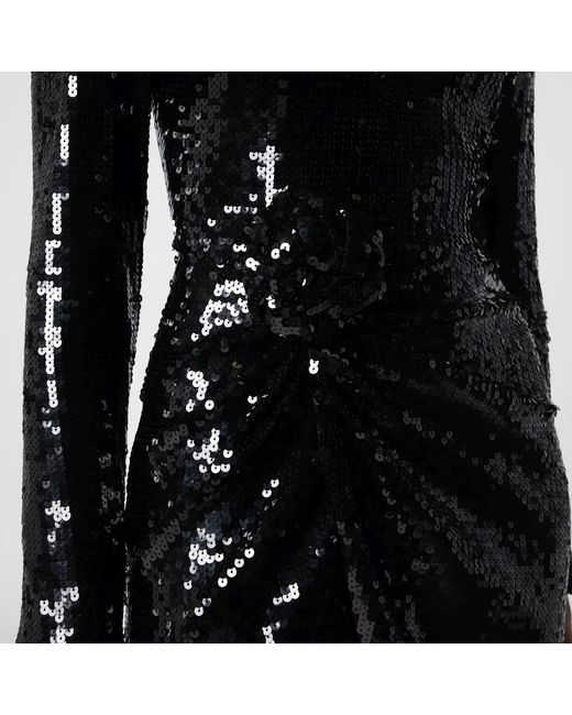 ROTATE BIRGER CHRISTENSEN Black Sequined Mini Dress With Rosette