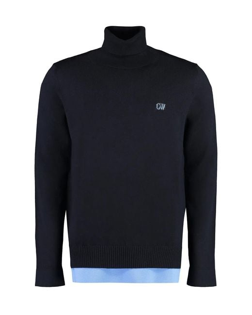 Off-White c/o Virgil Abloh Blue Wool Turtleneck Sweater for men