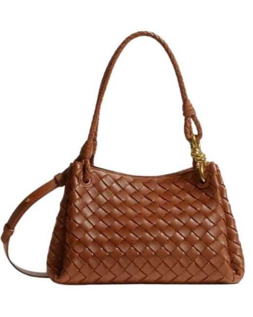 Bottega Veneta Brown Intrecciato Leather Shoulder Pouch