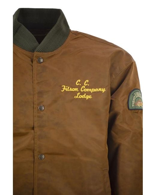 Filson Brown Technical Nylon Bomber Jacket With Heritage Embroidery for men