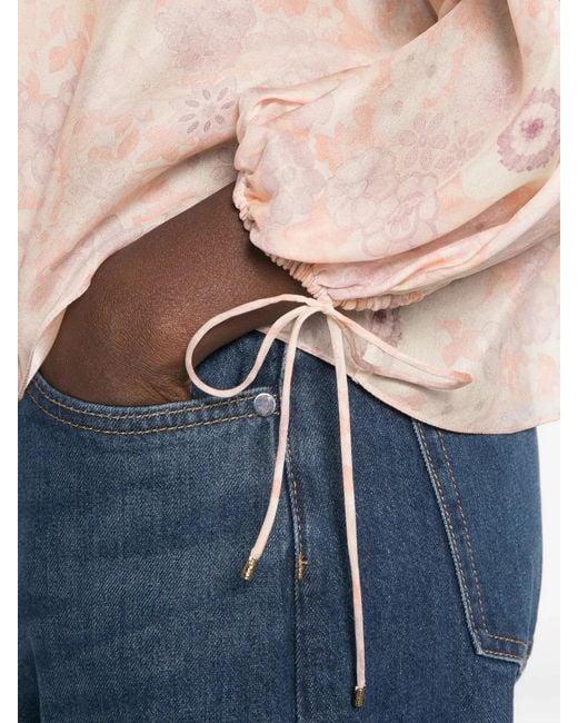 Chloé Pink Off-The-Shoulder Top With Puff Sleeves