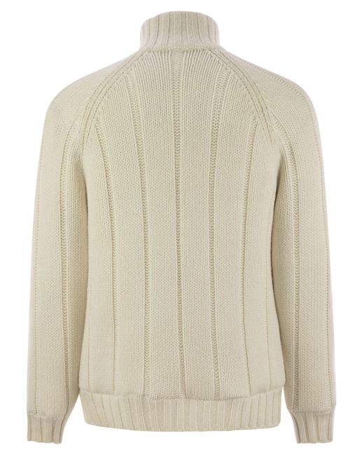 Brunello Cucinelli Natural Cashmere Knit Down Jacket With Zip for men