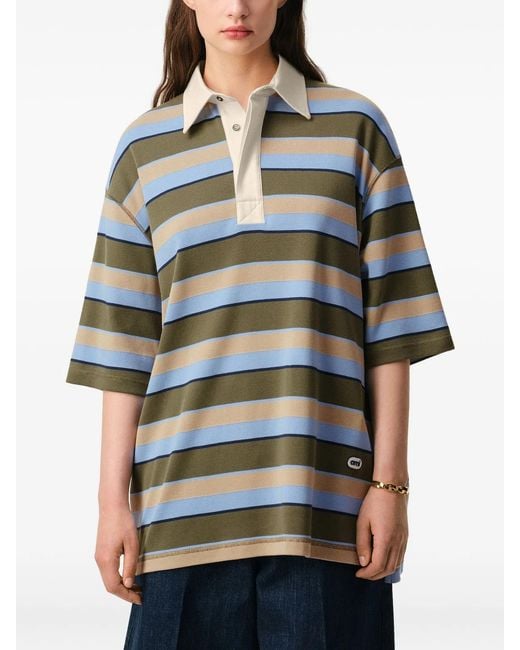 AMI Green Cotton Striped Polo Shirt for men