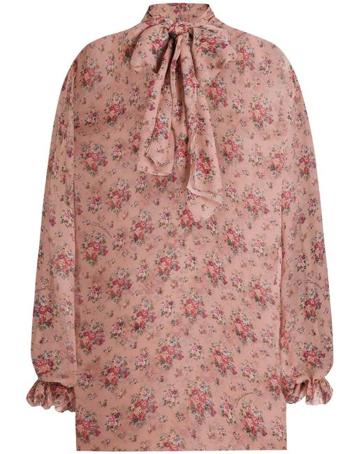 Dolce & Gabbana Pink Dolce & Gabbana Small Flower Bouquets-Print Chiffon Top
