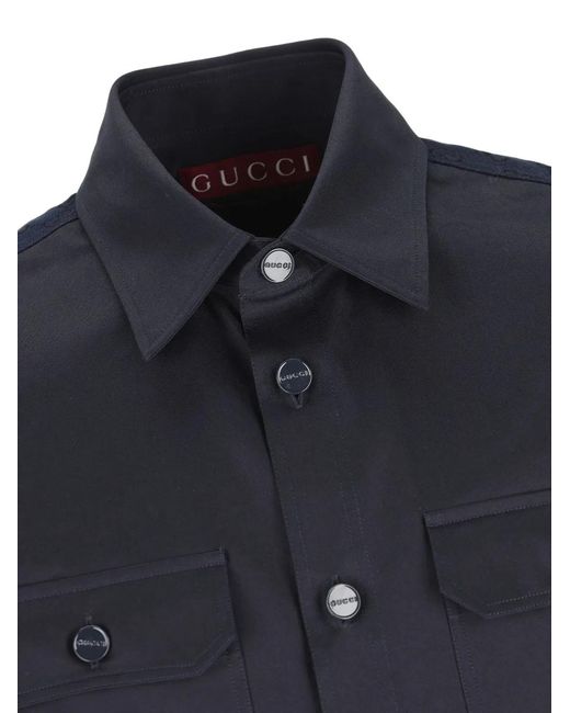 Gucci Blue Cotton Twill Shirt for men