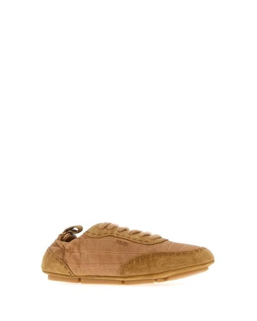 Fendi Brown Leather And Suede Fit Sneakers for men
