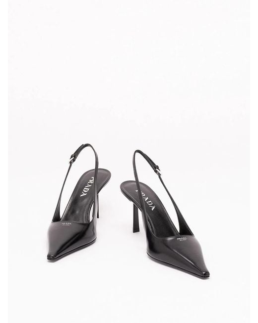 Prada Black Brushed Leather Slingback Pumps