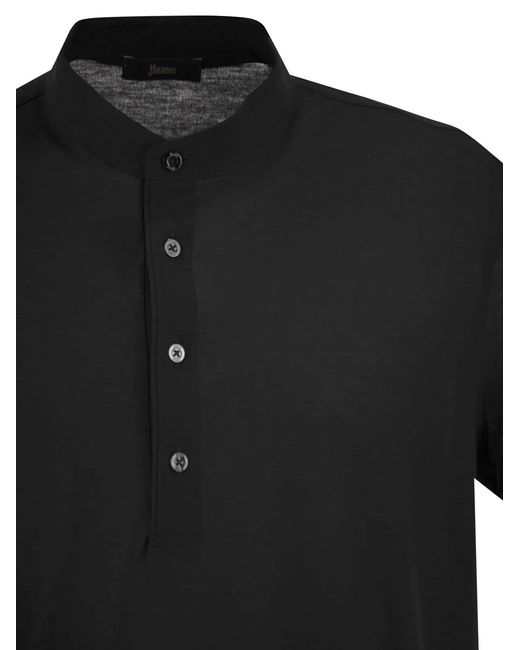 Herno Black Jersey Polo Shirt With Seraph Collar for men