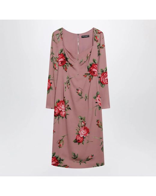 Dolce & Gabbana Pink Dolce & Gabbana Bouquet Rose Print Sheath Dress