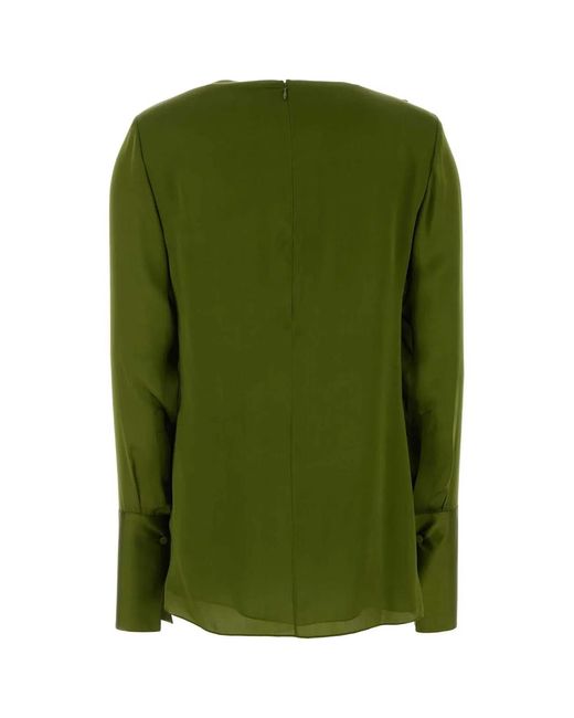 Tom Ford Green Stonewashed Silk Georgette Long Sleeve Blouse
