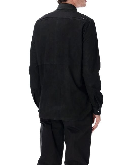 Rick Owens Black Leather Nappa Overshirt for men