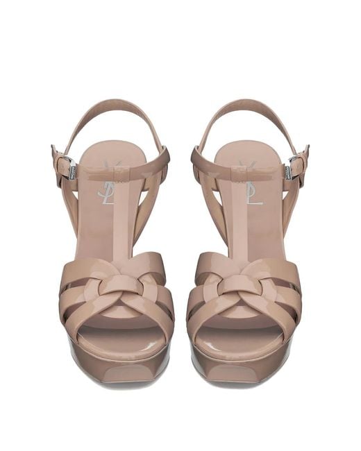Saint Laurent Pink Tribute Leather Heel Sandals