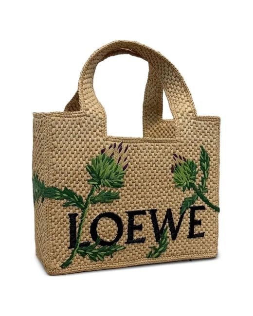 Loewe Green Loewe Font Small Rafia Tote