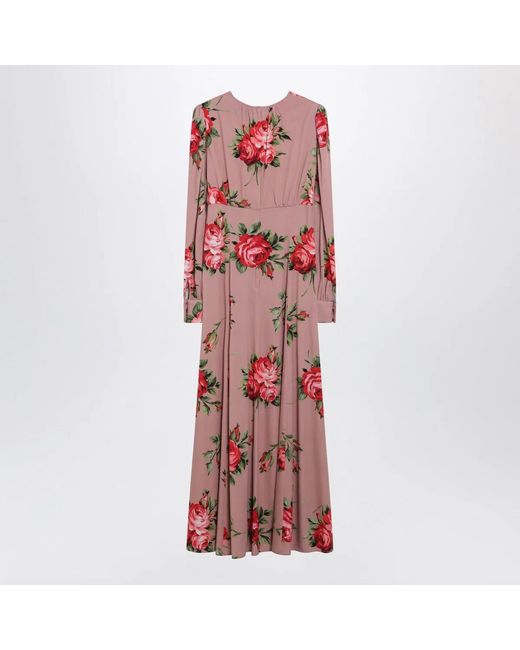 Dolce & Gabbana Red Dolce & Gabbana Crêpe Dress With Bouquet Print By Dolce & Gabbana