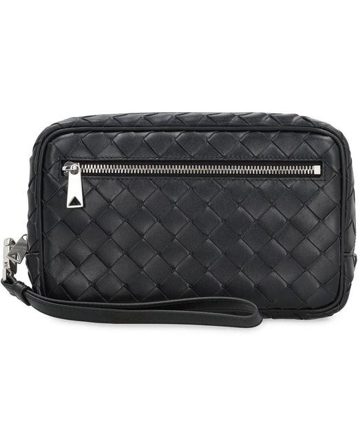 Bottega Veneta Black Intrecciato Small Pouch With Wristlet for men