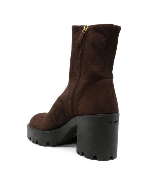 Prada Black Logo-Plaque Chunky-Sole Boots