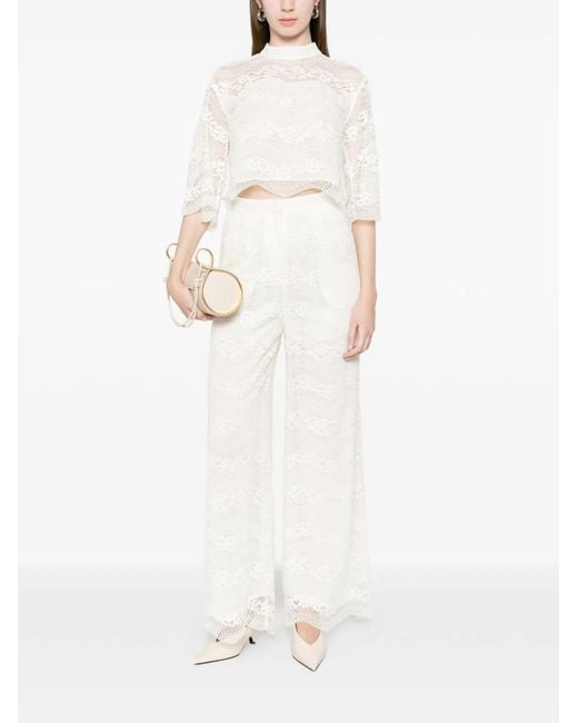 Twinset White Mother Of Pearl Cotton Trousers