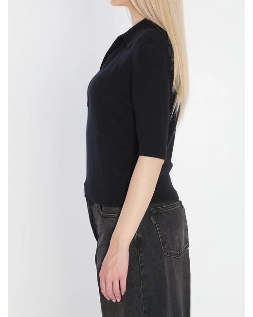 Khaite Black Shrunken Cashmere Polo Shirt