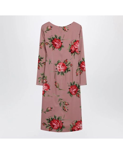 Dolce & Gabbana Pink Dolce & Gabbana Bouquet Rose Print Sheath Dress
