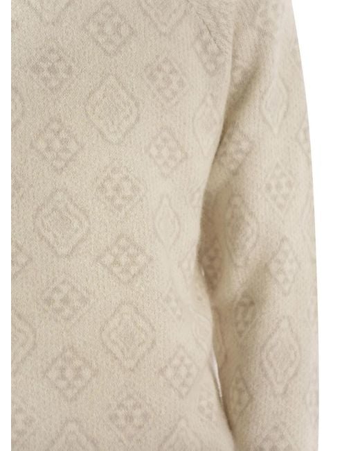Brunello Cucinelli Natural Geometric Jacquard Turtleneck Sweater for men