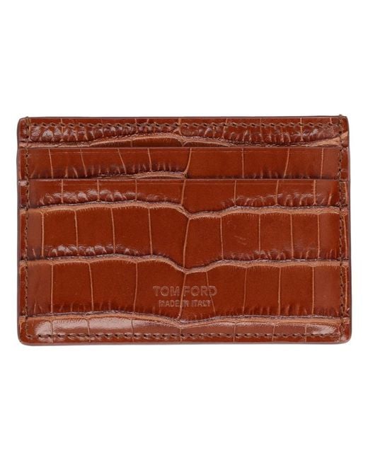Tom Ford Brown Leather Card Holder for men