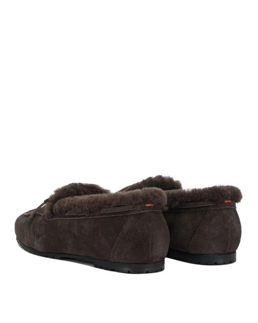 Aeyde Brown Moka Suede Shearling Loafers
