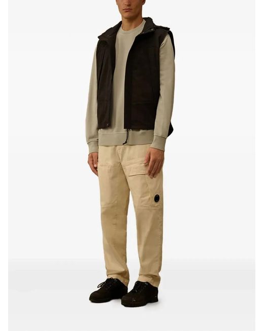 C P Company Natural C.P.Company Diagonal Fleece Hooded Logo Sweatshirt for men