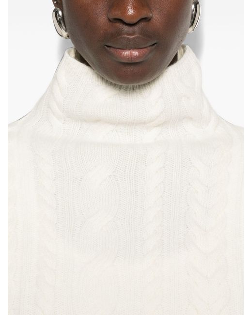 Herno White Cable-Knit Roll-Neck Sweater