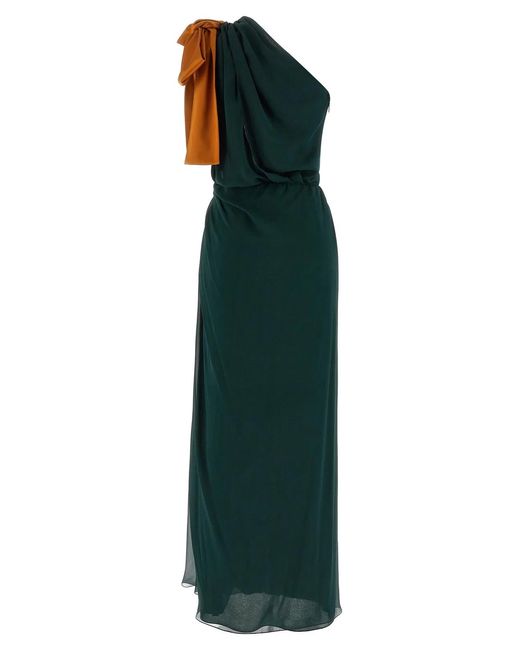 Saint Laurent Green One-Shoulder Dress