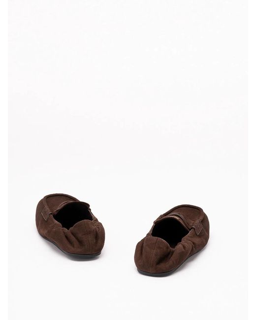 Miu Miu Brown Ruches Suede Loafers