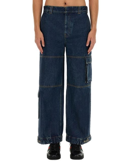 Gucci Blue Denim Pants With Label for men