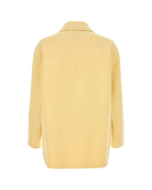 Fendi Yellow Wool Double-Breasted Pea Coat for men