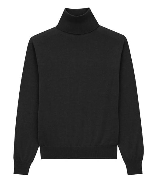 Saint Laurent Black Cashmere, Wool And Silk Turtleneck Pullover