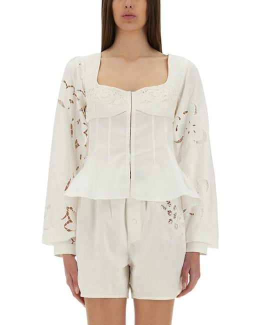 MARINE SERRE White Upcycled Linen Top