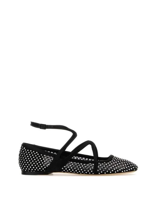 Jimmy Choo Black Embellished Mesh Astoria Ballerinas