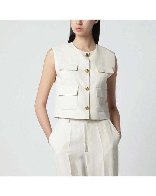 P.A.R.O.S.H. Natural P.A.R.O..H. Sand-Colored Linen-Blend Waistcoat