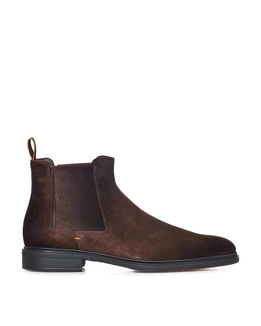 Santoni Brown Suede Ankle Boots for men