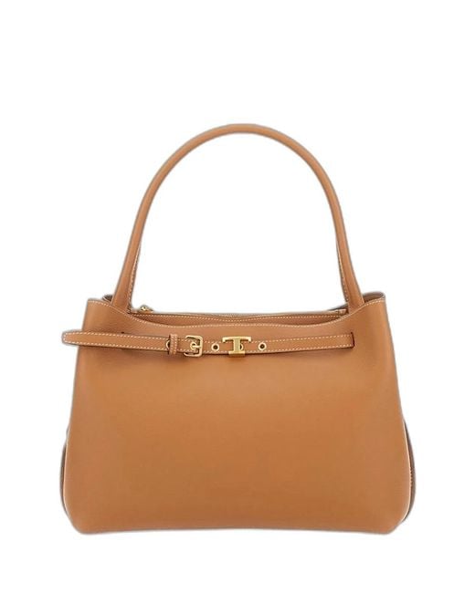 Tod's Brown Small T Signature Leather Handbag