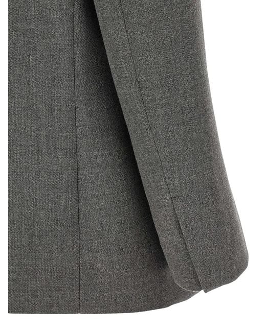 Jil Sander Gray Double-Breasted Textured Wool Blazer With Flap Pockets