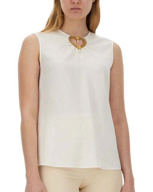 Moschino Couture White Blouse With Heart Applique