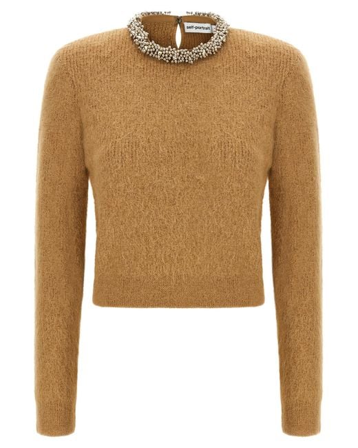 Self-Portrait Natural Self Portrait Sweater With Jewel Embroidery