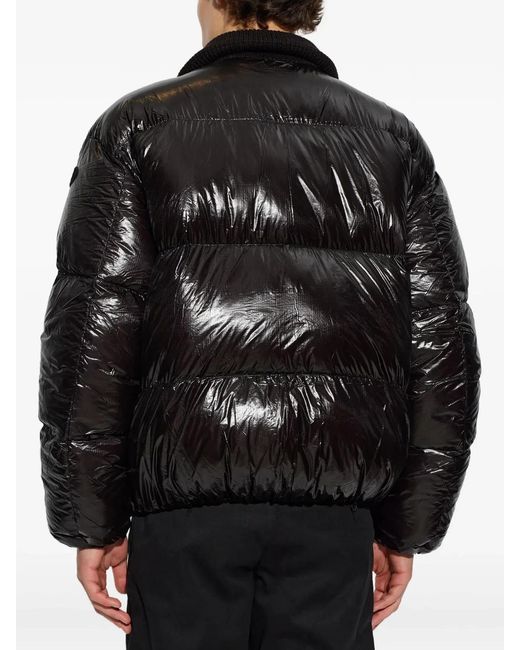 DIESEL Black Ripstop Fabric Down Jacket With Ribbed Collar for men