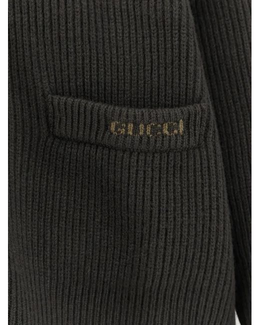 Gucci Black Charcoal Wool Blend Cardigan for men